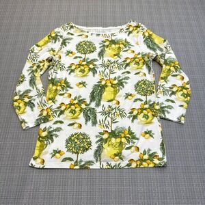 Talbots Tee Shirt XS Long Sleeve Lemon Tree Print Cottagecore Garden Classic